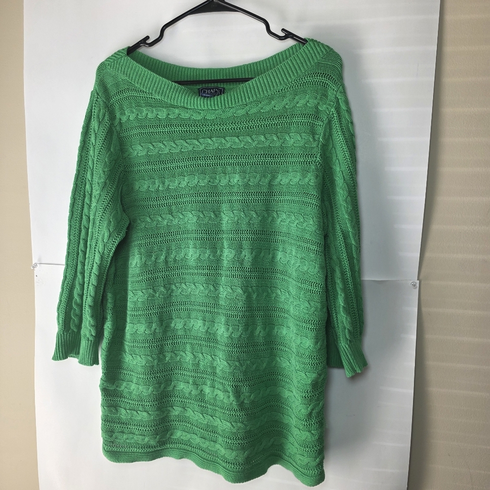 Chaps Green Knit Sweater Pullover Top Boat Neck Women Xl